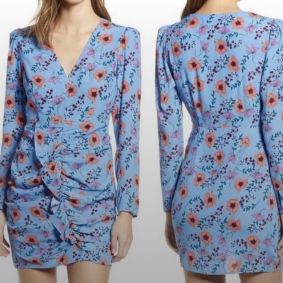ASTR Blue Floral Long sleeve Ruffle Dress Sz M - Picture 2 of 7